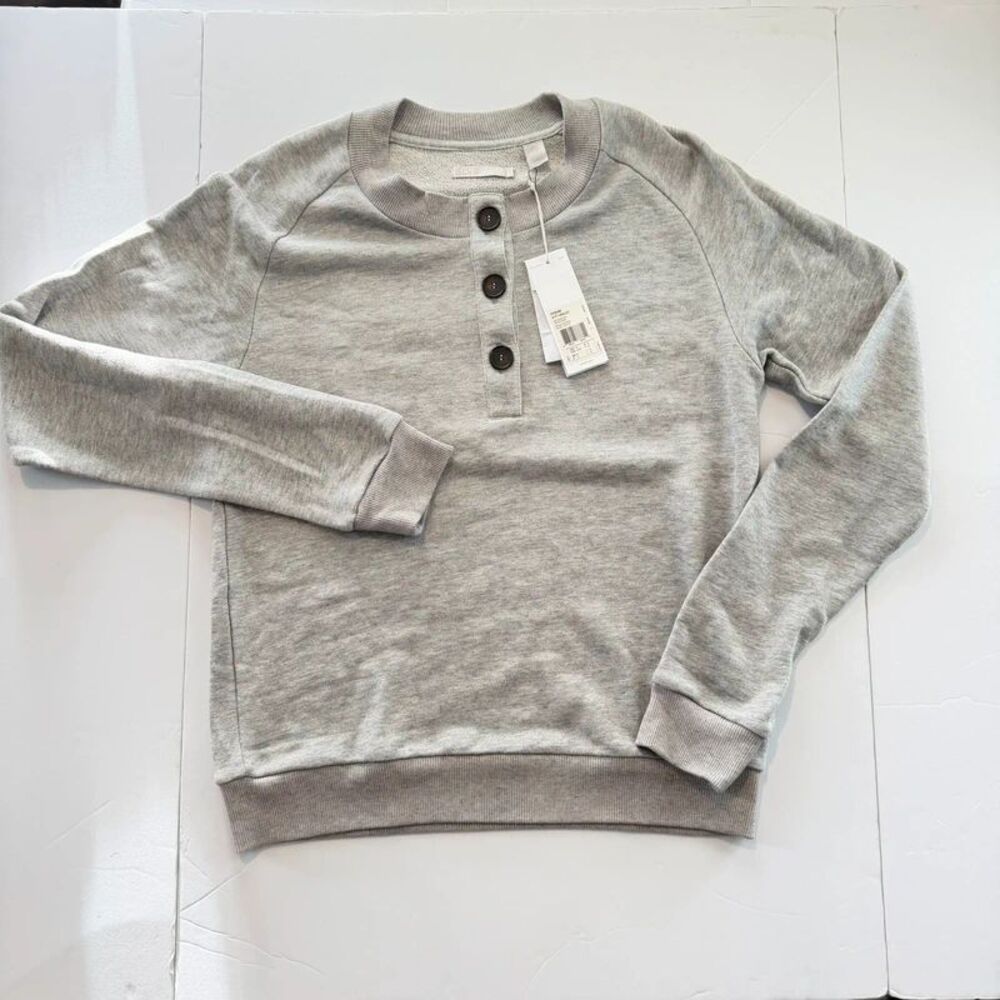 SLVR Adidas Gray Henley Sweatshirt Mens Med Button Neck